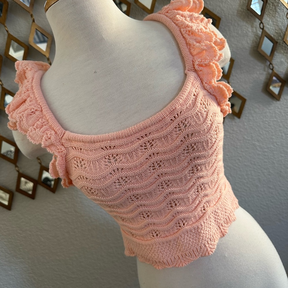 Hem & Thread Peach Flutter Sleeve Crop Top